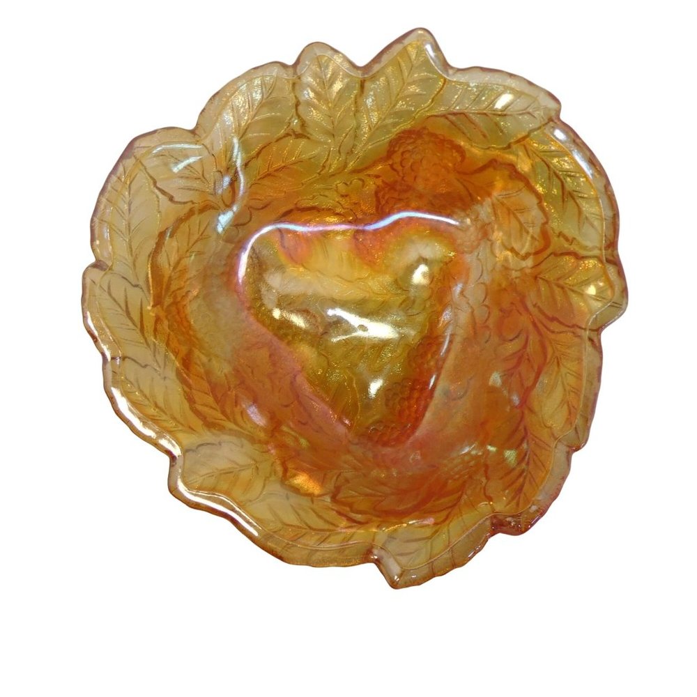 Vintage Indiana Amber Loganberry Bon Bon Candy Dish Leaf Pattern